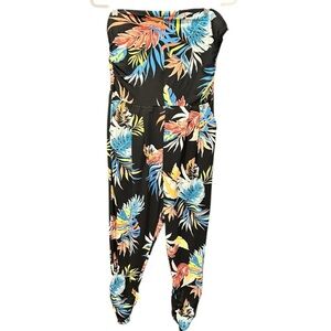 JOLIE & JOY Tropical Print Strapless Jumpsuit Pockets Elastic Waist Stretchy NWT